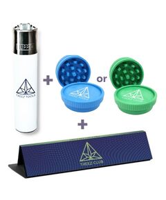 Treez Club set including Treez Club Papers, Treez Tools Grinder, and Treez Tools Lighter, offering a complete and high-quality smoking accessory package.