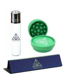 Treez Tools set including Treez Club Papers, Treez Tools Grinder, and Treez Tools Lighter, offering a complete and high-quality smoking accessory package.