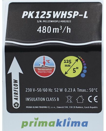 Produkt_Prima Klima PK125WHSP-L 480m³h, Ø125mm 1Speed AC Whisper_, 2 image_Cannadusa_Marktplatz_Kaufen