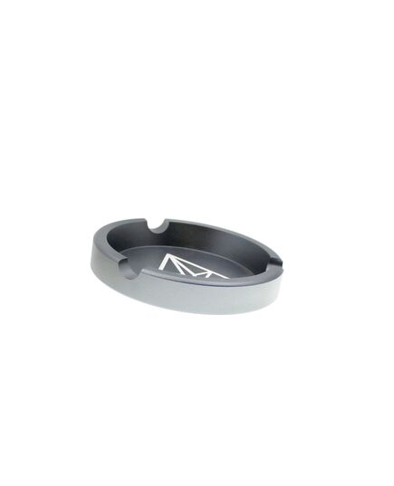 The Treez Club Aluminum Ashtray in grey, showcasing its sleek design with three grooves for cigarette placement and a compact size of 90 mm in diameter and 15 mm in height