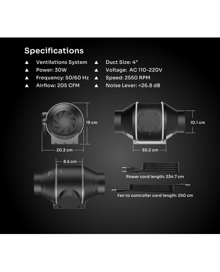 Aktivkohlefilter im TREEZ TOOLS 4-Zoll Lüfter zur Beseitigung von Gerüchen und schädlichen Partikeln.
Effizienter 4-Zoll Inlinerohrventilator von TREEZ TOOLS für optimale Luftqualität in Grow- und Wohnräumen.