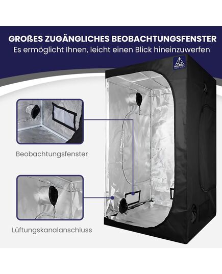 Grow Box with 95% reflective Mylar liner for optimal light intensity and temperature control in plant cultivation.