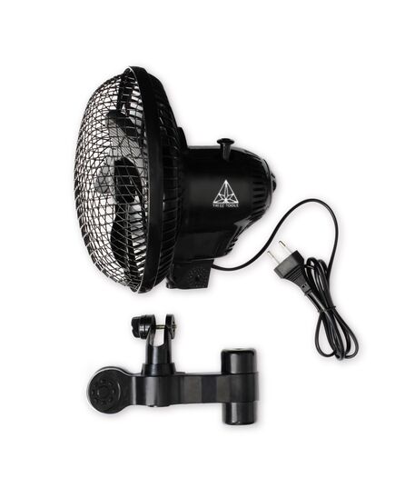 Side view of Treez Tools fan in black, offering 20W power for reliable ventilation in grow tents.