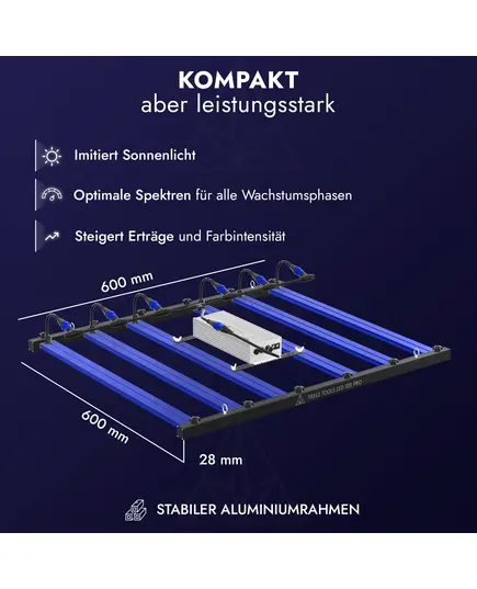 Produkt_Treez Tools Grow Light LED 320 PRO – Energieeffiziente Vollspektrum-LED-Grow-Lampe mit Samsung LM301B- und Epistar-Chips, 2,9 μmol/j Effizienz, dimmbar 0-10V, EU-Stecker, ideal für Vegetations- und Blütephasen_, 6 image_Cannadusa_Marktplatz_Kaufen