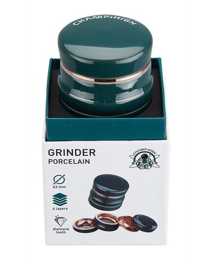 Produkt_CNC Aluminium Grinder/Polinator, 63mm, 3-teilig, mit Porzellangehäuse "Porcelain" grün/kupfer__Cannadusa_Marktplatz_Kaufen