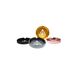 Close-up of four Treez Club Aluminum Ashtrays in black, grey, rose gold, and gold, highlighting their high-quality aluminum construction and compact, portable size