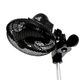 Nahaufnahme des Treez Tools schwarzen oszillierenden Ventilators mit einstellbarer Höhe und einfachem Clip-On Design.